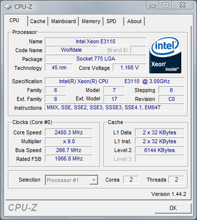 Intel Xeon E3110 2.4GHz動作／P5NSLI