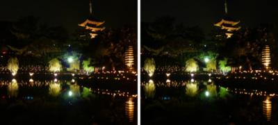 ライトアッププロムナード・なら燈花会・猿沢池から五重塔 交差法立体写真