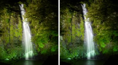 箕面の滝 ライトアップ 平行法立体写真