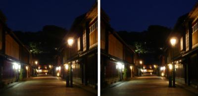 ひがし茶屋街夜景(金沢) 平行法立体写真