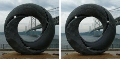 夢レンズ越しの明石海峡大橋 平行法3Dステレオ写真
