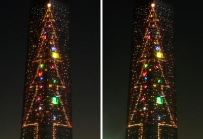 千葉ポートタワー クリスマスイルミネーションツリー 平行法3Dステレオ写真