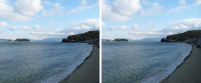 稲毛島(夢島)と江の浜海岸 交差法3Dステレオ写真