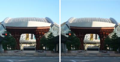 金沢駅　鼓門 と もてなしドーム 平行法3Dステレオ立体写真