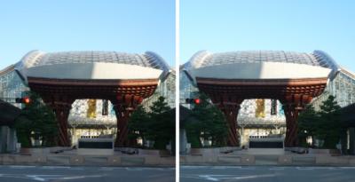 金沢駅　鼓門 と もてなしドーム 交差法ステレオ立体視３Ｄ写真