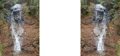 京都・大原 音無の滝　ミラー法3D立体ステレオ写真