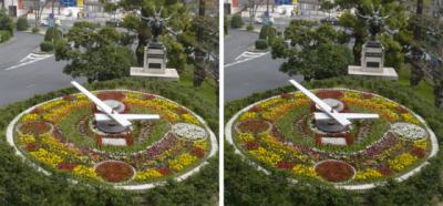 倉敷駅前の巨大花時計 交差法ステレオ立体視３Ｄ写真