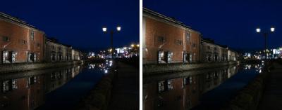 小樽運河夜景 平行法ステレオ立体視３Ｄ写真