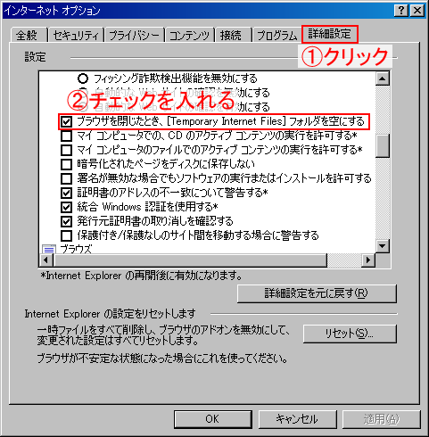 Internet Explorer 操作画面