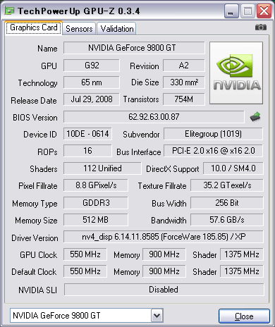 9800GT Green Edition GPU-Z